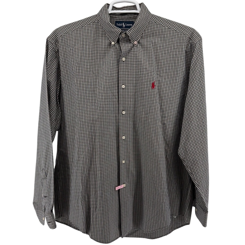 Ralph Lauren Marlowe Mens Large Black White Red Micro Check Button Down Shirt - Picture 2 of 6